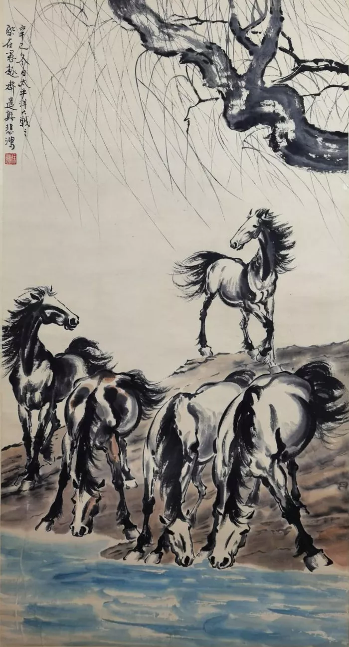 徐悲鸿画作—五马